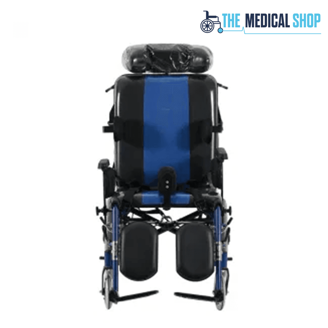 Fauteuil Roulant Bleu Inclinable avec Accoudoirs